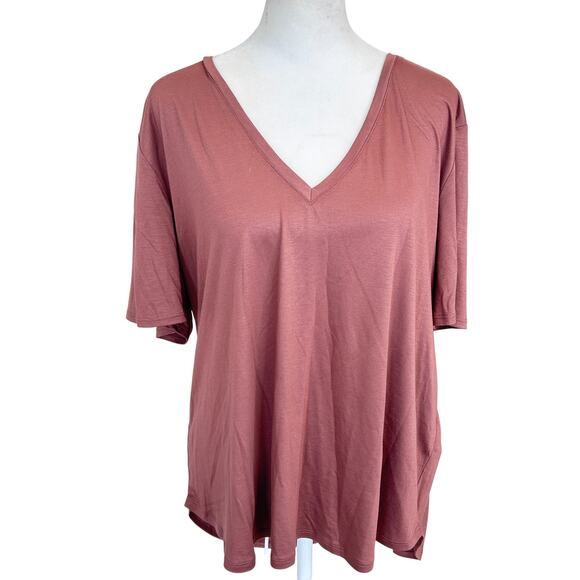 Anthropologie Chocolate Brown V-Neck Tunic Tee Shirt Top Womens Size Large - Picture 1 of 8